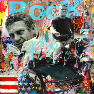 100 x 100 cm | 911 silver grey Steve | technique mixte sur dibon Tableau de Steve Mc Queen par l'artiste Fabien Novarino