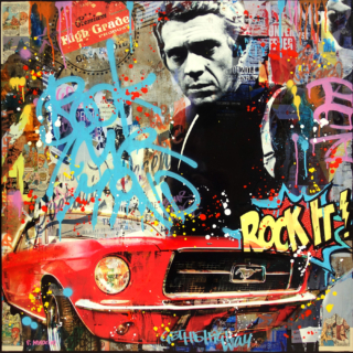 100 x 100 cm - Grunged Steve Tableau de Steve Mc Queen par l'artiste Fabien Novarino