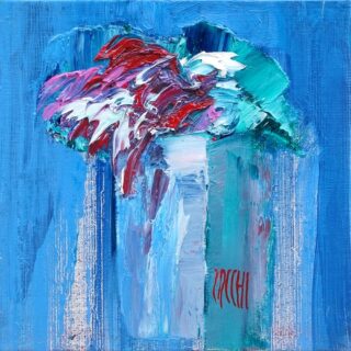 20 x 20 cm - Superbe soirée Peinture d'un bouquet de fleurs par l'artiste Jean-Marie Zacchi