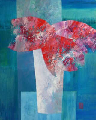100 x 81 cm | Menthe a l'eau | huile sur toile Peinture d'un bouquet de fleurs par l'artiste Jean-Marie Zacchi