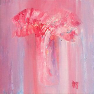 40 x 40 cm | La vie en rose | huile sur toile Peinture d'un bouquet de fleurs par l'artiste Jean-Marie Zacchi