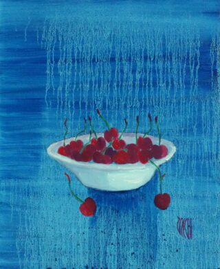 46 x 38 cm | Rouge cerise | huile sur toile Peinture d'un bouquet de fleurs par l'artiste Jean-Marie Zacchi