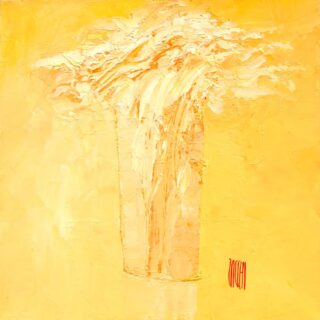 50 x 50 cm | Vivre au soleil | huile sur toile Peinture d'un bouquet de fleurs par l'artiste Jean-Marie Zacchi