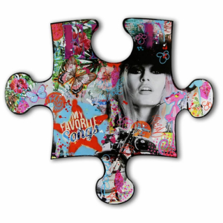 50 x 60 cm - Rocky B.B. Sculpture mural en forme de pièce de puzzle par l'artiste Fabien Novarino