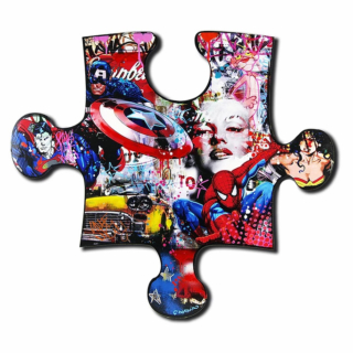 50 x 60 cm - Super America Sculpture mural en forme de pièce de puzzle par l'artiste Fabien Novarino