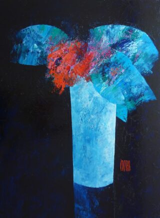 130 x 97 cm | Nuit sublime | huile sur toile Peinture d'un bouquet de fleurs par l'artiste Jean-Marie Zacchi