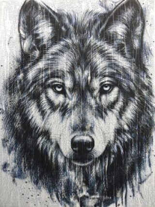 120 x 90 cm | Loup XII | huile sur toile Peinture à l'huile sur toile par l'artiste Rémi Planche représentant un loup
