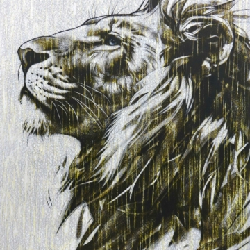 130 x 110 cm | Lion XXXI | huile sur toile Peinture à l'huile sur toile par l'artiste Rémi Planche représentant un lion