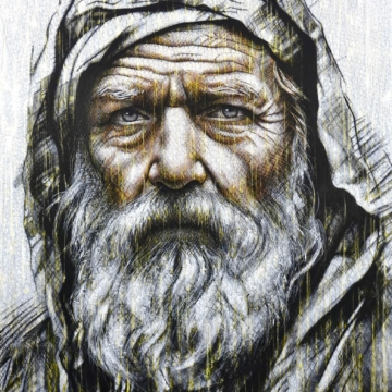 140 x 110 cm | Sindbad le Marin | huile sur toile Peinture à l'huile sur toile par l'artiste Rémi Planche représentant le visage d'un homme