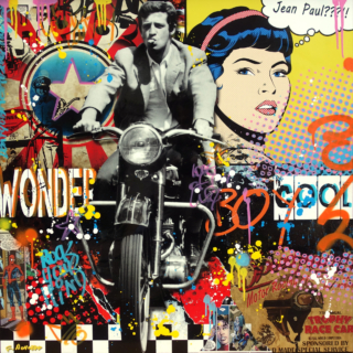 80 x 80 cm | Cool Jean-Paul | technique mixte sur dibon Tableau de Jean-Paul Belmondo par l'artiste Fabien Novarino