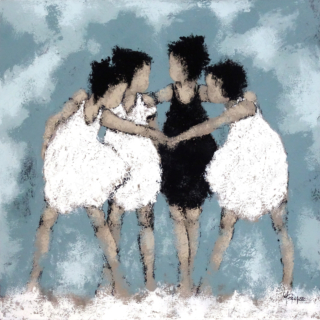 100 x 100 cm | #220714 | acrylique sur toile Peinture acrylique sur toile par l'artiste Marie Palazzo représentant un groupe d'enfants