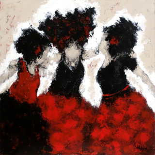 100 x 100 cm | #231011 Peinture acrylique sur toile par l'artiste Marie Palazzo représentant un groupe de femmes.