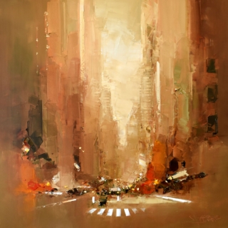 100 x 100 cm | Mr Brown | huile sur toile Peinture à l'huile sur toile par l'artiste Daniel CASTAN représentant un paysage urbain inspiré de New-York