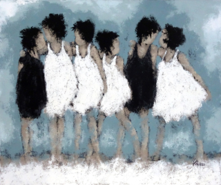 120 x 100 cm | #210901 Peinture acrylique sur toile par l'artiste Marie Palazzo représentant un groupe d'enfants