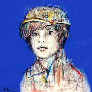 100 x 100 cm - L'humilité - encre de chine et résine sur toile Peinture d'un garçon par Kiko