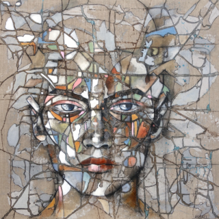 100x100 cm - Elfe XIII - huile sur toile Peinture d'un portrait d'elfe par Frédérique Assaël