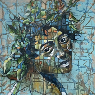 100 x 100 cm - Bacchus I - huile sur toile Peinture de Bacchus inspiré par Le Caravage par Frédérique Assaël