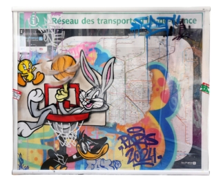 113 x 132 cm | Plan IdF Looney tunes | acrylique sur papier Peinture à l'acrylique sur papier par l'artiste FAT | Dimitri Barilko