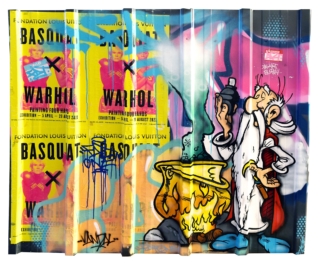 124 x 145 x 5 cm | Panoramix de chantier | acrylique sur palissade Peinture à l'acrylique sur support métal par l'artiste FAT | Dimitri Barilko