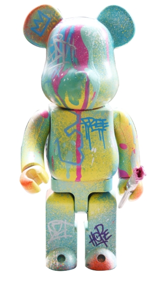 30 x 14 x 8 cm | Bearbrick 400 % | acrylique sur résine Sculpture en bois et peinture à l'acrylique par l'artiste FAT | Dimitri Barilko