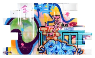 37 x 155 cm | Faïence Pink Panther | acrylique sur faïence Peinture à l'acrylique sur support céramique par l'artiste FAT | Dimitri Barilko