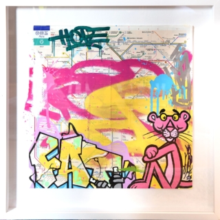 47 x 47 cm | Panthère rose Fat | acrylique sur papier Peinture à l'acrylique sur papier par l'artiste FAT | Dimitri Barilko