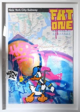 71 x 96 cm | Donald Duck à New-York | acrylique sur papier Peinture à l'acrylique sur papier par l'artiste FAT | Dimitri Barilko