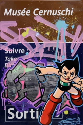 30 x 45 cm - Astro boy | acrylique sur métal grafitti d'une plaque de métro par FAT