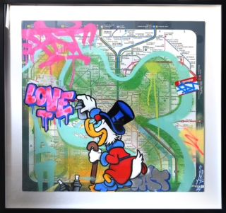 80 x 80 cm | Picsou love | acrylique sur papier Peinture à l'acrylique sur papier par l'artiste FAT | Dimitri Barilko