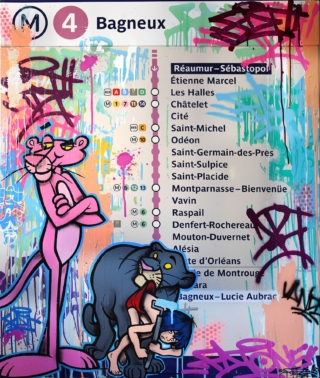 97 x 120 cm | La Panthère rose | acrylique sur métal Peinture à l'acrylique sur support métal par l'artiste FAT | Dimitri Barilko