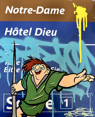 30 x 45 cm - Notre-Dame  | acrylique sur métal grafitti d'une plaque de métro par FAT